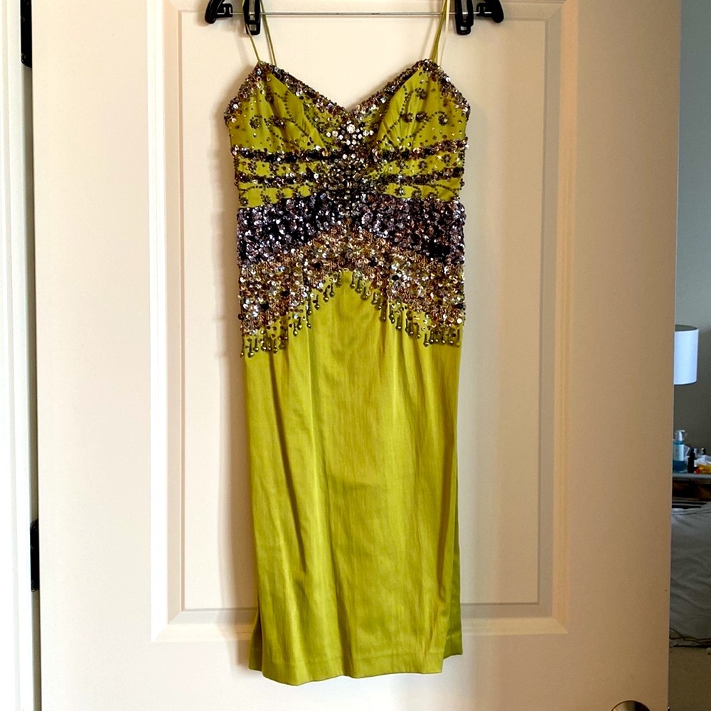 Y2K Mandalay Dress embellished knee length corset back size 4 Green